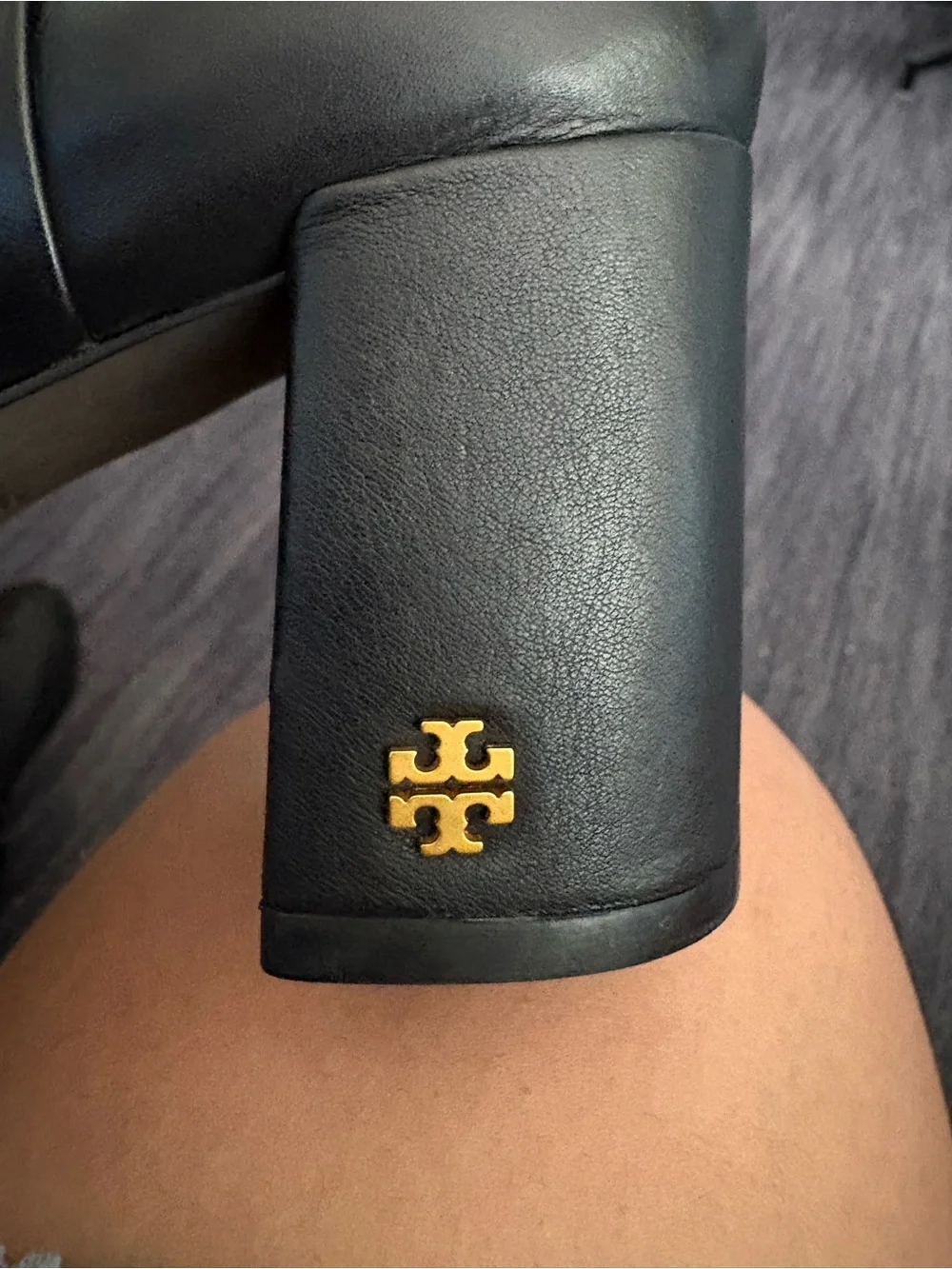 Tory Burch Black Leather Knee-High Block Heel Boots